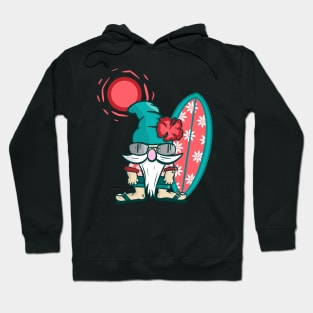 Tropical Hawaiian Gnome with Surfboard and Rising Sun Hoodie